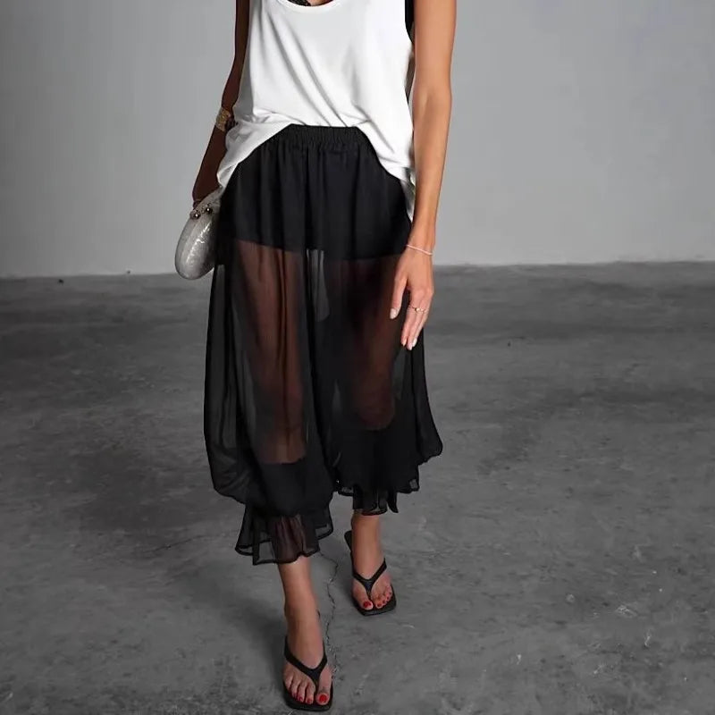 LIZAKOSHT  -  spring summer euramerican puff pleated women pants y2k aesthetic mesh stretch waist loose all match trousers harajuku punk pant