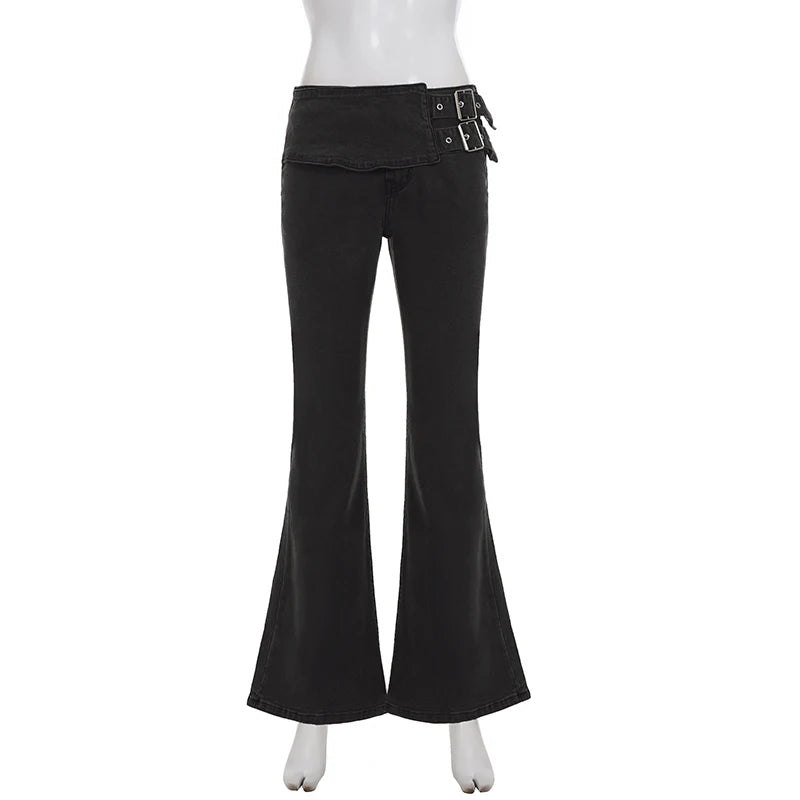 LIZAKOSHT  -  Punk Low Waist Flare Stretch Jeans Y2k Streetwear Denim Pants Women's Casual Skinny Trousers Aesthetic All match 2026