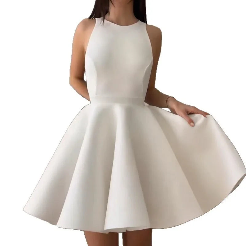LIZAKOSHT  -  2026 Summer Solid Color Round Neck Sleeveless Backless Women's Elegant Dress