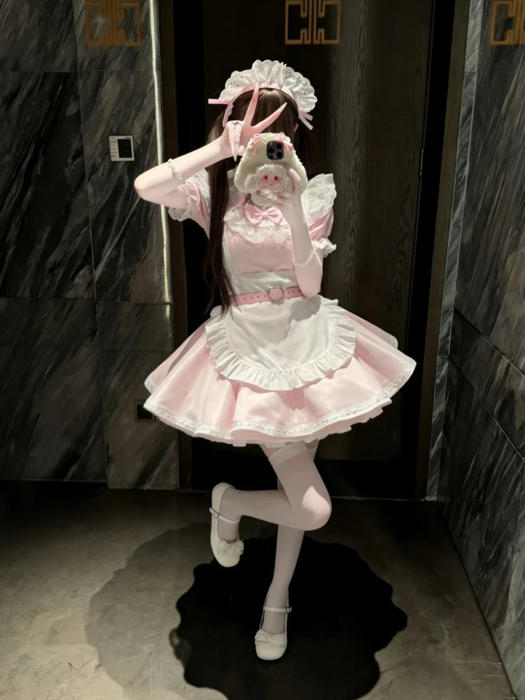 LIZAKOSHT  -  Japanese Kawaii Sweet Pink Slim New Lolita Dress Angel Designer Cute Fashion Patchwork Bow Lace A-line Girlish Dresses Clothing