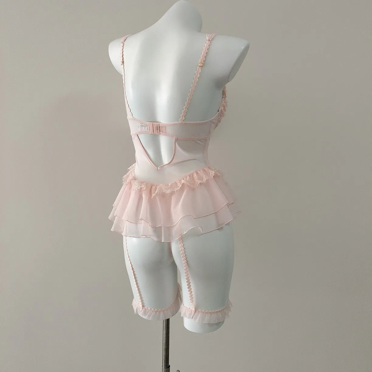 LIZAKOSHT  -  Romantic Flower French Sexy Lingerie Corset Vest Slim Waist Lace Mesh Fishbone Bra Nightdress with Panty Underwear Set Sleepwear