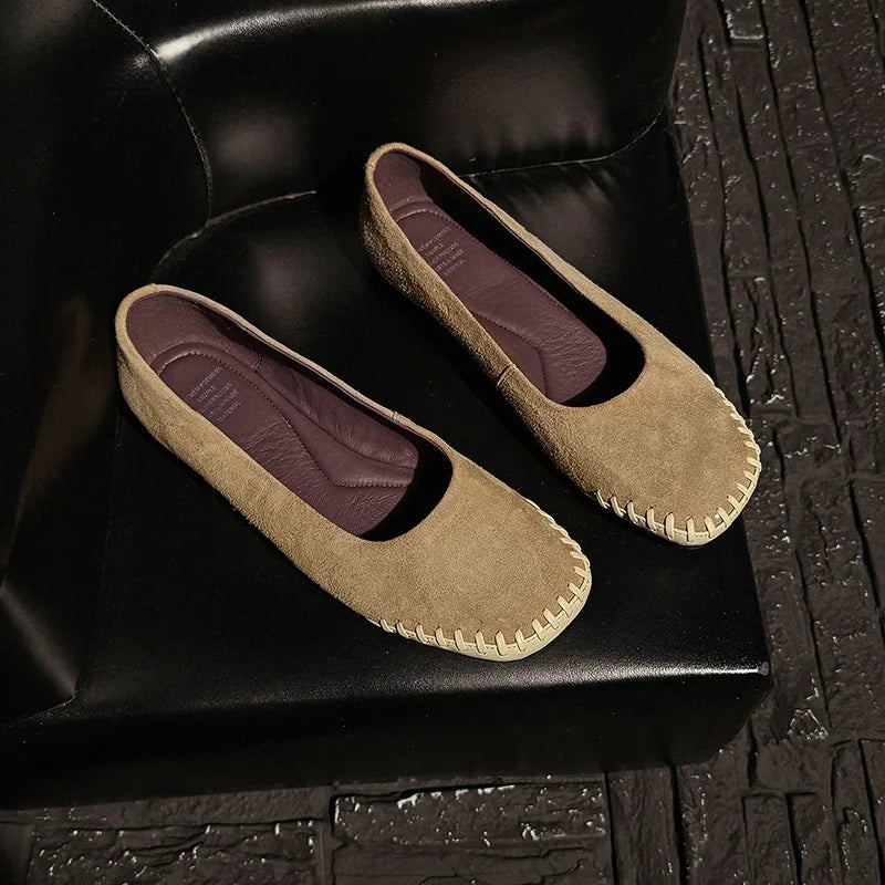 LIZAKOSHT  -  Fashion Women's Shoes New High Quality Suede Leather Shoes Round Head Shallow Mouth Flat Shoes Daily Lightweight Shoes