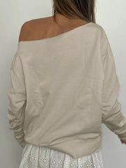 LIZAKOSHT  -  Sporty Chic Casual Number Printed Sweatshirt Loose Off-Shoulder Long Sleeve Pullovers Women Autumn Winter Streetwear