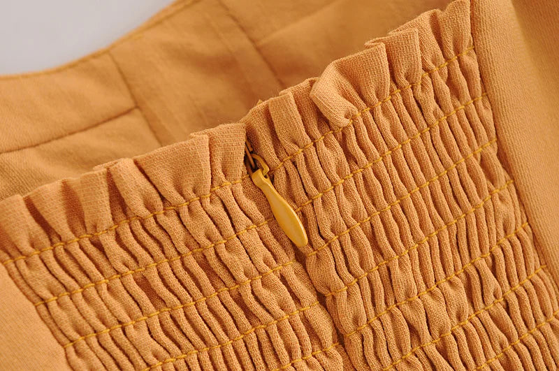 LIZAKOSHT  -  Sexy Solid Yellow Corset Style Bow Lacing up Strap Sling Dress Retro French Style Women Hem Slit Midi Long Dresses Holiday Robe