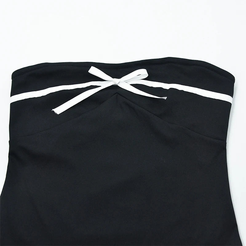 LIZAKOSHT  -  Bow Backless Sexy Mini Dress Women Elegant Party Off Shoulder High Waist Casual Slim Fit Strapless Contrasting Gowns Summer