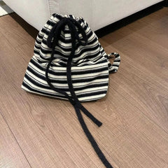 LIZAKOSHT  -  Contrast Color Striped Women Shoulder Bag Korean Vintage All Match Handbags Y2k Drawstring Knitted Crossbody Bags High-capacity