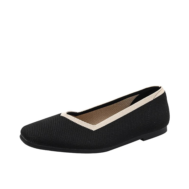 LIZAKOSHT  -  Women Spring Summer Comfort Fashion Knitting Fly Line Flat Shoes Luxury Shallow Mouth Square Toe Soft Sole Single Shoes
