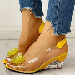 LIZAKOSHT  -  Large Size Female Sandals Summer New Rhinestone Wedge Heel Sweet Flowers Transparent Waterproof  Leisure Women's Jelly Shoes
