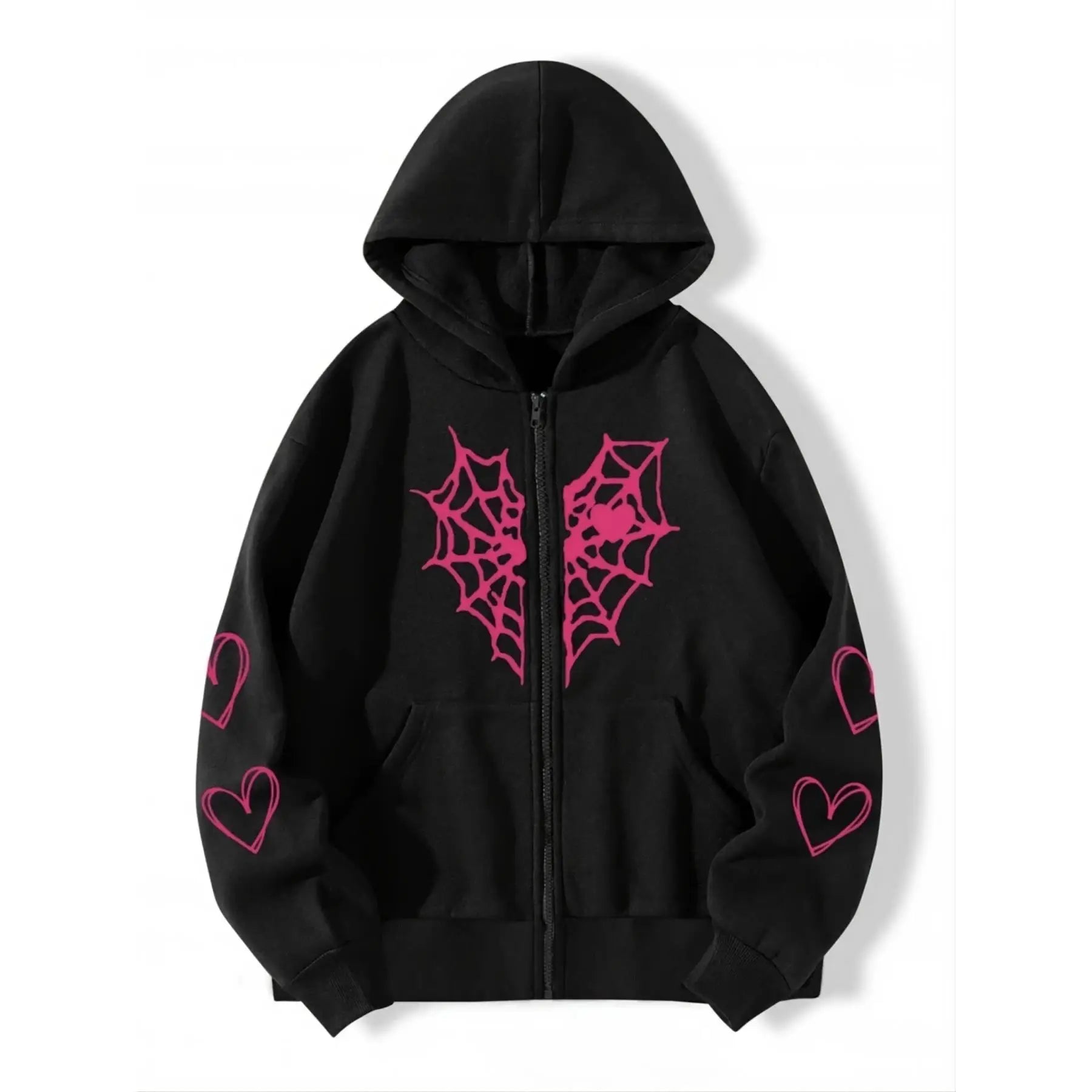 LIZAKOSHT  -  Thi Heartaped Printed Zipper Warm Hooded Cardigan Long Sve Mid-Length Polyester Women's Sweatirt Faion Autumn