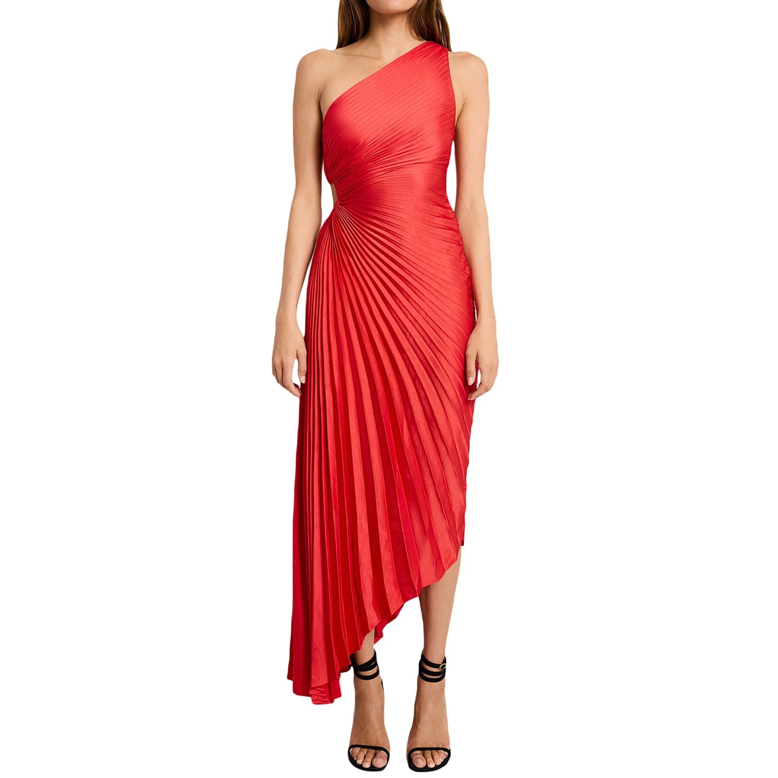 LIZAKOSHT  -  Elegant Fashion Women Party Pleated Bandage Dresses Lady Diagonal Collar Long Sleeveless One Shoulder Evening Wedding Dress