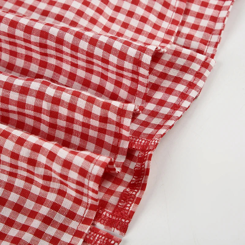LIZAKOSHT  -  Women Red Plaid Sleeveless Buttons Short Dress Elegant Fashion Lady Streetwear Summer Y2K Sexy Crew Neck Mini Dresses