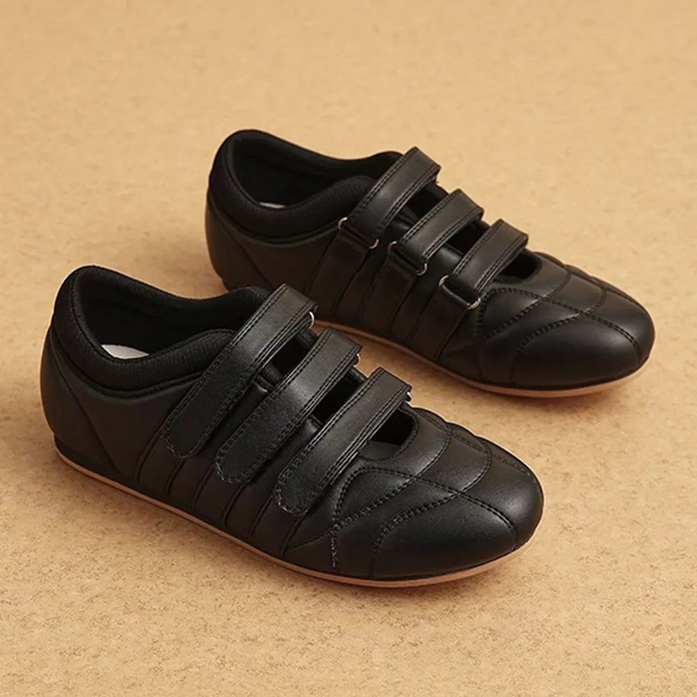 LIZAKOSHT  -  Brand Designer Comfy Walking Cream Flat Sneakers Fashion Leisure Silver Casual Shoes Women Flats Chic Black Hook&Loop Mary Janes