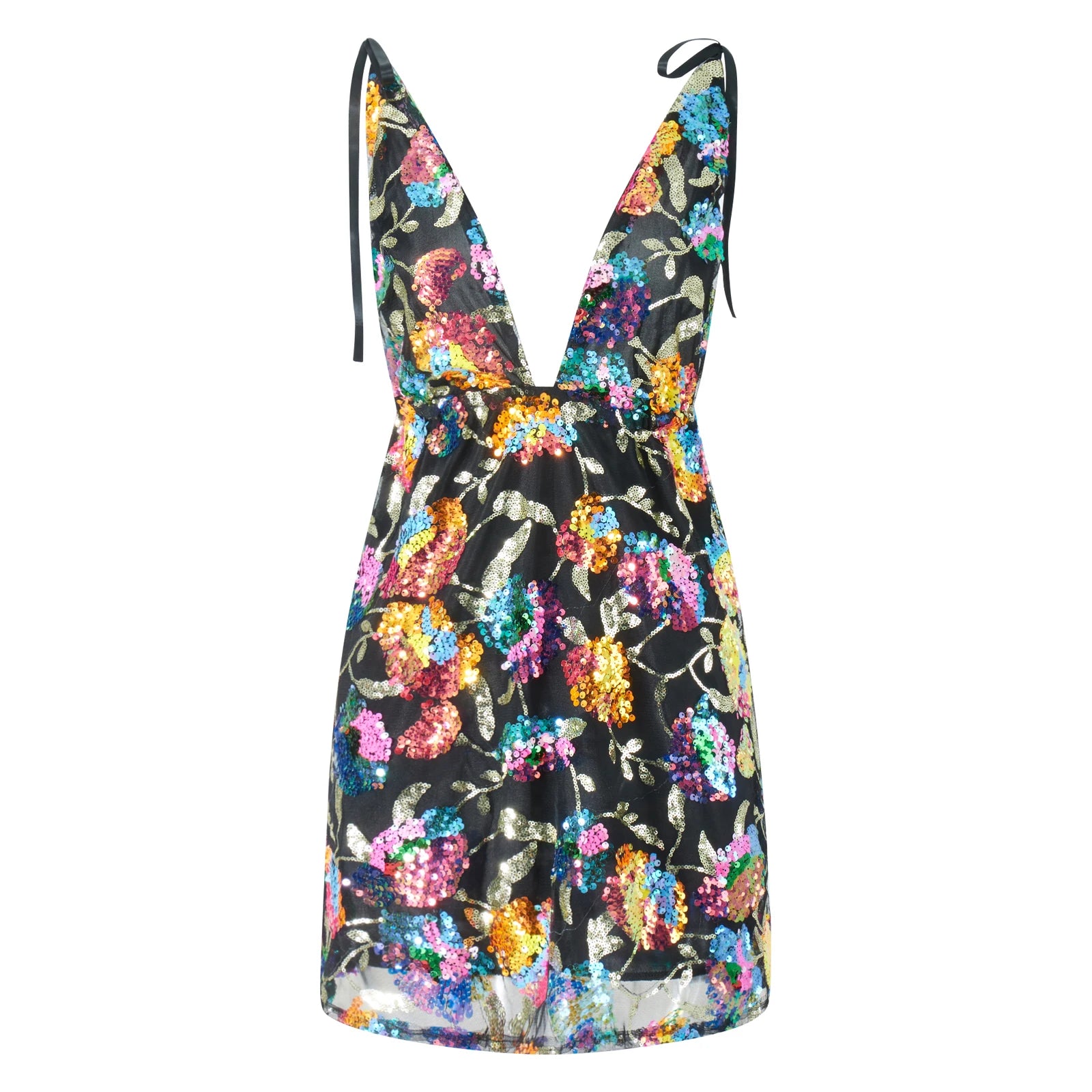 LIZAKOSHT  -  Sexy Women's Sparkly Floral Sequin Dress Summer Backless Low-Cut Shinny Mini Dress for Birthday Party Cocktail Clubwear Wedding