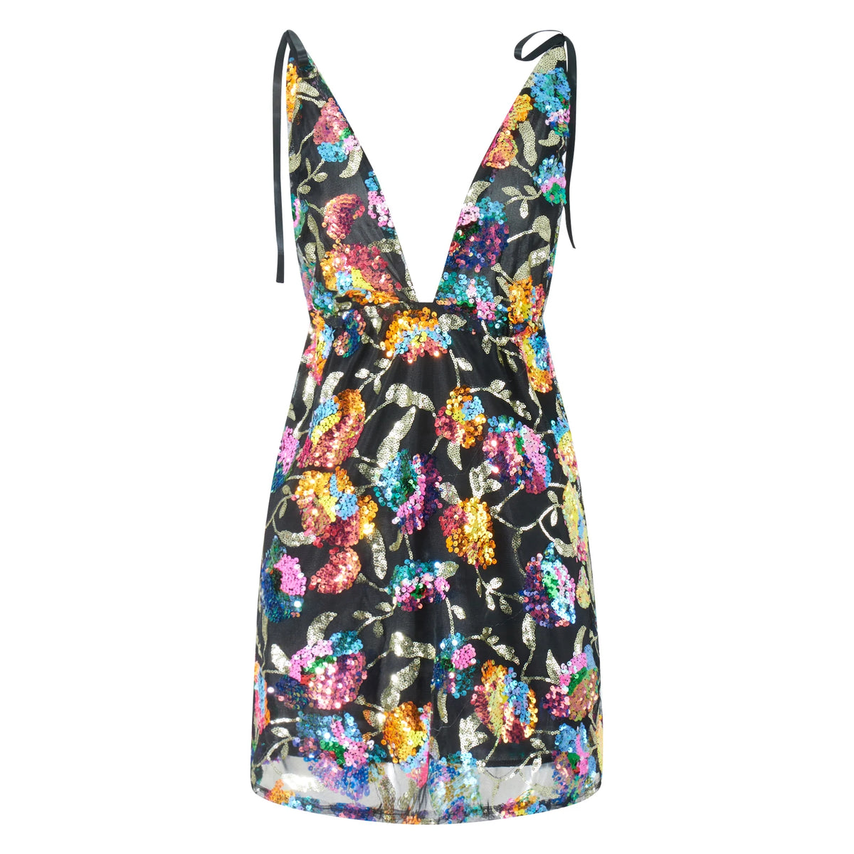 LIZAKOSHT  -  Sexy Women's Sparkly Floral Sequin Dress Summer Backless Low-Cut Shinny Mini Dress for Birthday Party Cocktail Clubwear Wedding