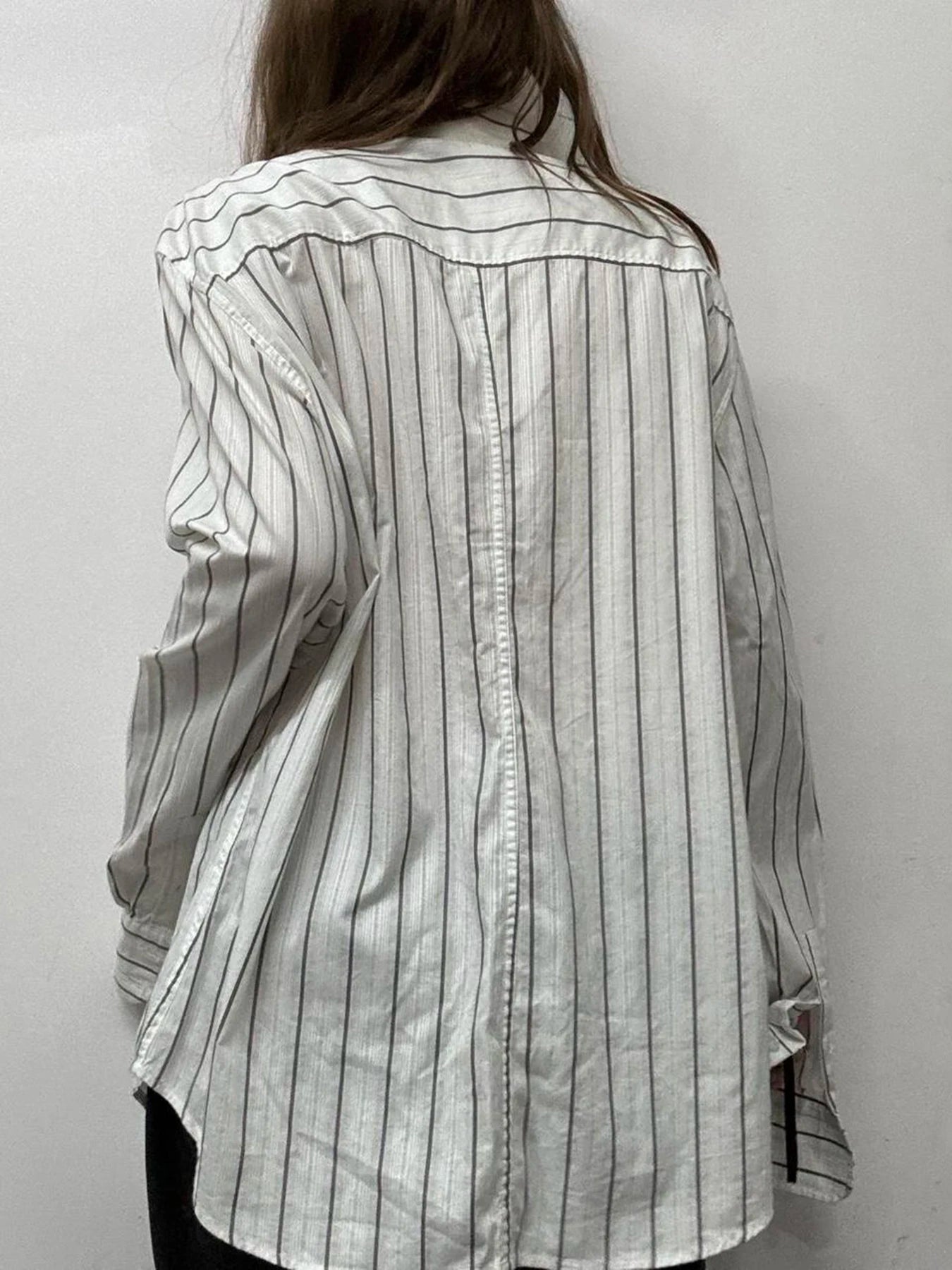 LIZAKOSHT  -  Striped Print Loose Shirt for Women Casual Single-breasted Oversized Blouses Streetwear Fashion Turn-down Neck Top