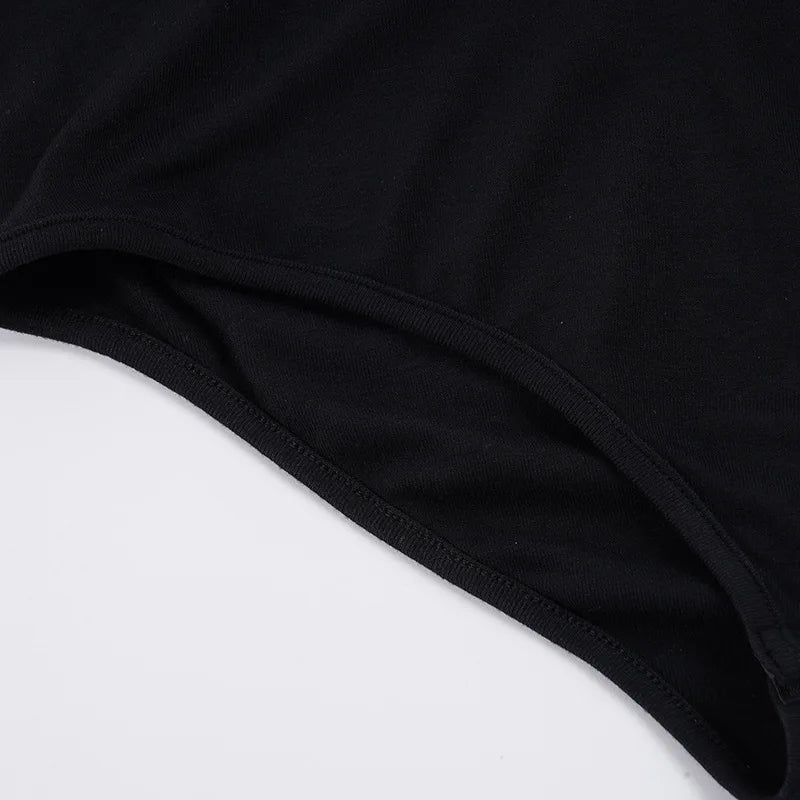 LIZAKOSHT  -  Sexy Deep V-neck Lace Patchwork Black Bodysuit Elegant Women's Style Basic Solid Long Sleeve Tight Fit T-shirt Streetwear