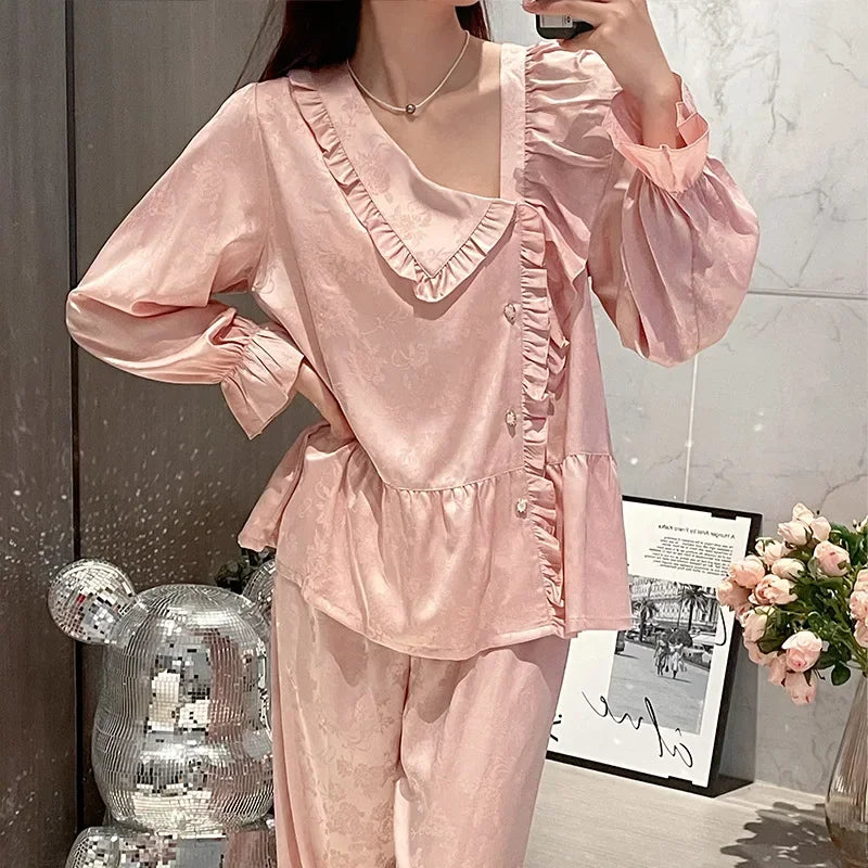 LIZAKOSHT  -  Thin Section Jacquard Women's Pajamas Sets Spring and Fall Senior Sense of Elegance Thin Section of Ice Silk Home Wear Sleepwear