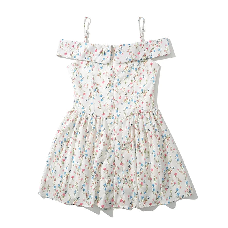 LIZAKOSHT  -  Elegant Women Sweet Floral Print Sexy Off Shoulder Dress Low Waist Summer Ladies Party Mini Dresses