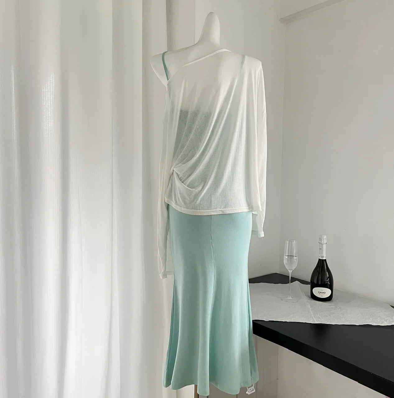 LIZAKOSHT  -  Summer Spaghetti Straps Slim Midi Dress With White T-shirt Women Casual Solid Simple Party Vestidos Holiday Beach Outfits