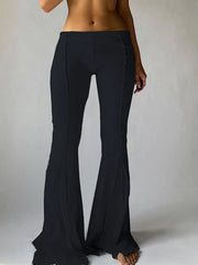 LIZAKOSHT  -  Sexy Low Waist Wide Leg Pants Elastic Bell Bot Casual Trousers for Women Spring Summer Faion Commute Sle