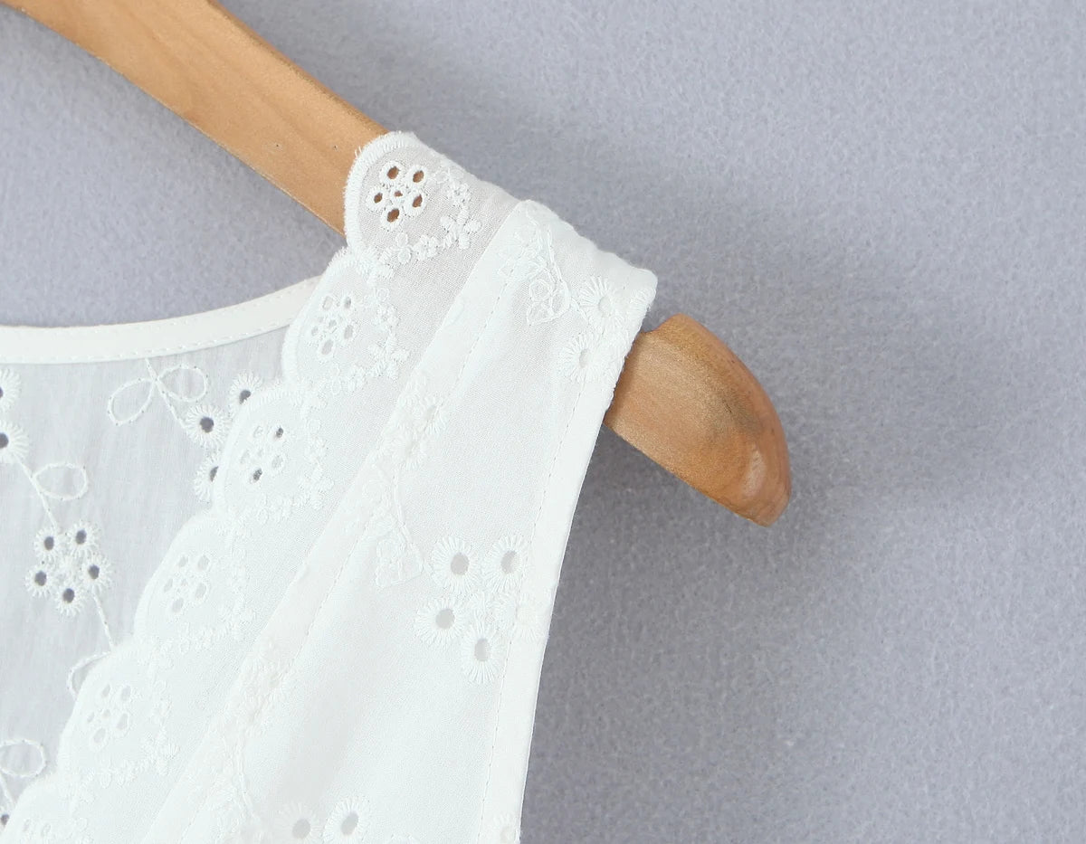 LIZAKOSHT  -  French Style Mini Dresse Hollow Out Women Summer White 100% Cotton V-neck Sexy Party Vocation Casual Ladies Dress Vestidos New