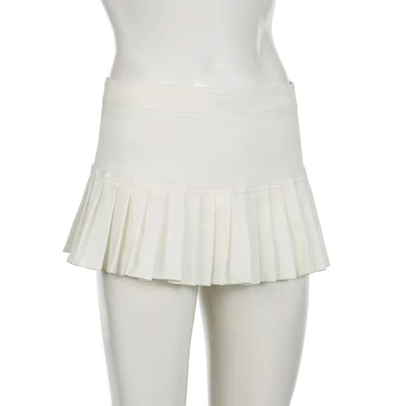 LIZAKOSHT  -  Sexy Low Waisted Pleated Skirts for Women Solid Y2K Aesthetic Korean Bottoms Clubwear Fashion 90s Cute Outfits