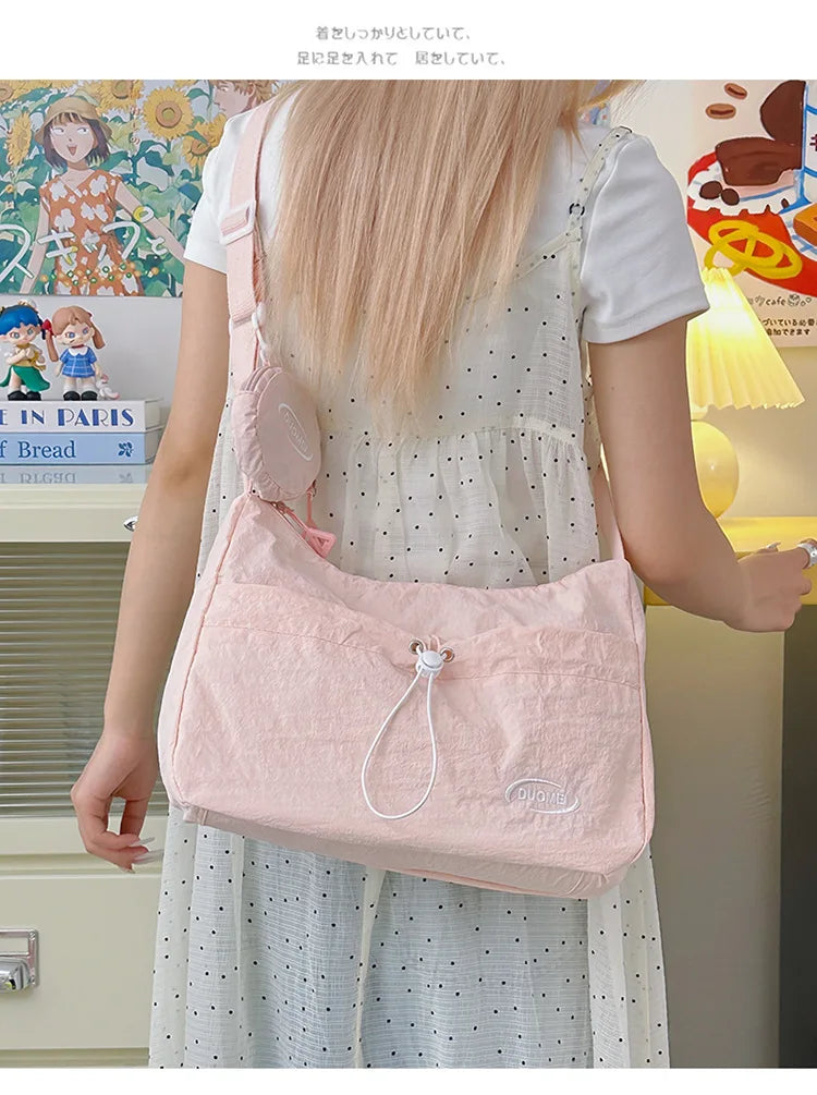 LIZAKOSHT  -  Japan Style Women Crossbody Bag New Casual Nylon Letter Composite Bag Simple Large Capacity Canvas Single Shoulder Tote Bag