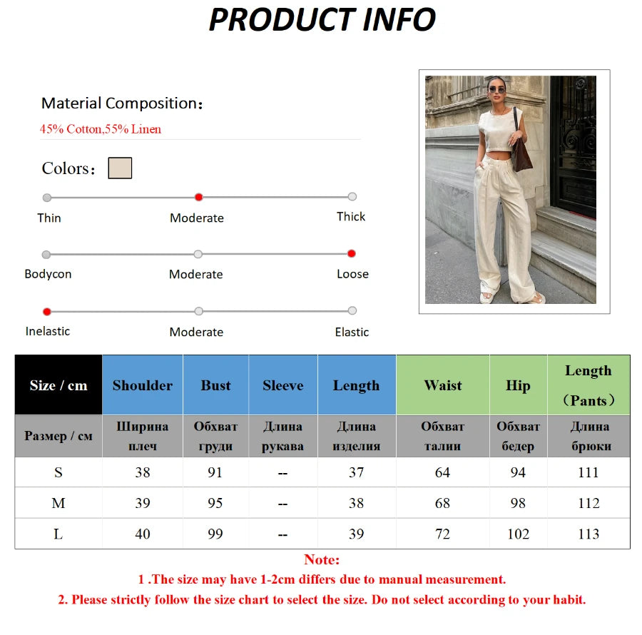LIZAKOSHT  -  Summer Womem Fashion Round Neck Sleeveless Top Pants Suit Two-Piece Set Office Ladies Chic Pants Suits Womens Outfits