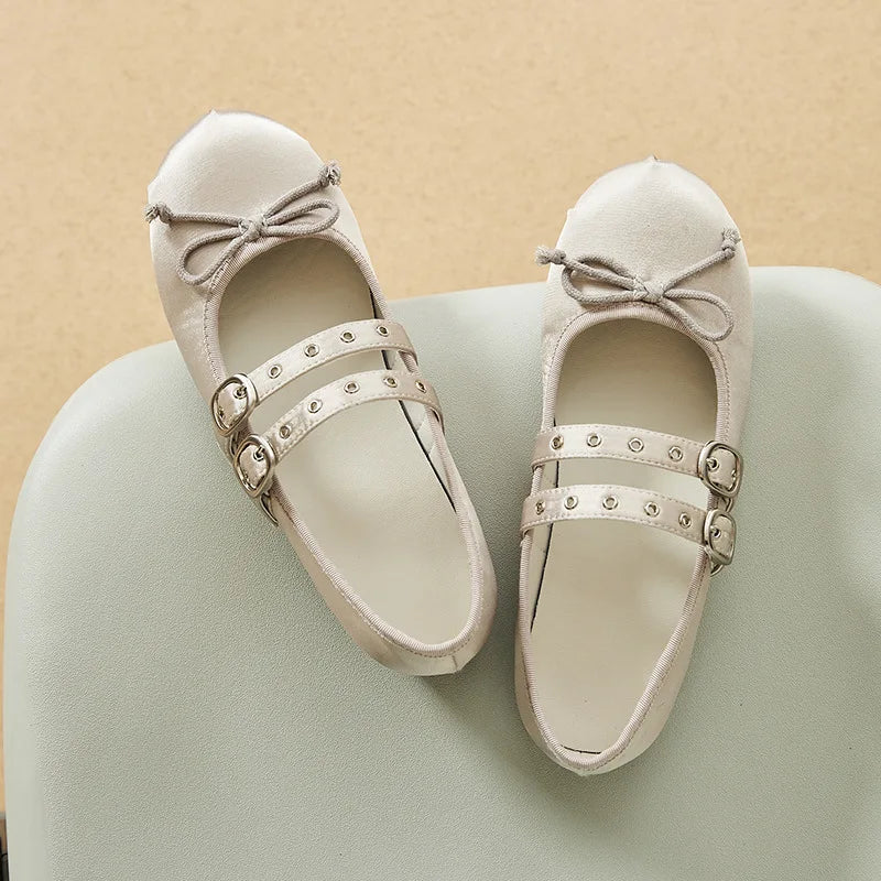 LIZAKOSHT  -  Sweet Blue Round Toe Mary Janes Flats Footwear Cute Satin 2 buckle Straps pink Ballet Style Shoes Women