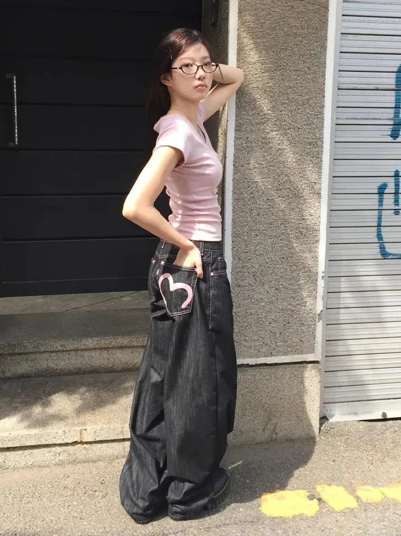 LIZAKOSHT  -  Autumn Winter Women's Denim Jeans Y2K Wide Fit Baggy Jeans Grunge Harajuku Cowboy New In Pants Korean Mom Jeans Punk Retro