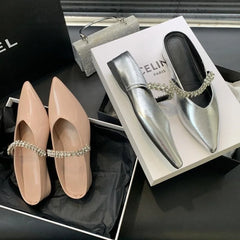 LIZAKOSHT  -  Fashion Mules Pointed Toe Slippers Women Autumn Rhinestone Flats Heels Shoes Female Elegant Outdoor Comfort Moccasin Pumps