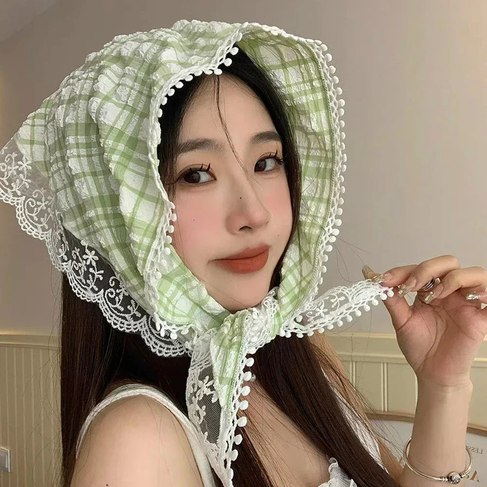 LIZAKOSHT  -  7styles Sweet Flower Triangle Hair Scarf Women Girls Square Scarf Headband Korean French Pastoral Headdress Summer Lace Headwear