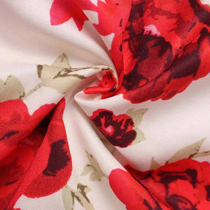 LIZAKOSHT  -  Sexy Sweet Rose Printed Halter V Neck High Waisted Sleeveless Backless A-line Short Dresses Chic Vintage Holiday Streetwear