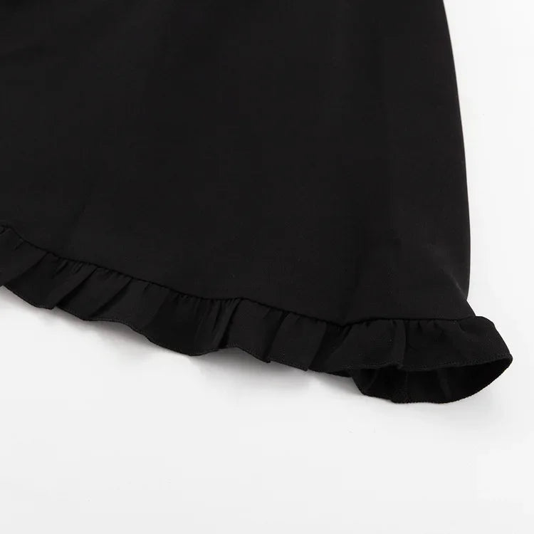 LIZAKOSHT  -  Summer Black V-Neck Mini Dress For Women Ruffled High Waist Slim Commute Elegant Party Dress Female Solid Bodycon Dress