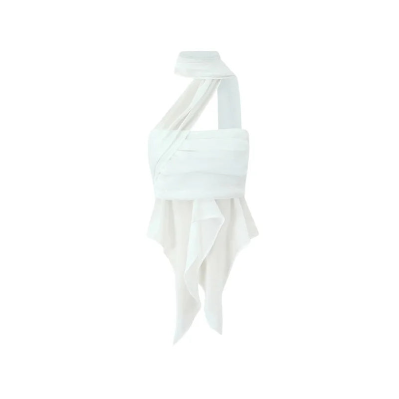 LIZAKOSHT  -  Women Waistband Ruched  Frisky Ruffle Chiffon Slit Mini Skirt