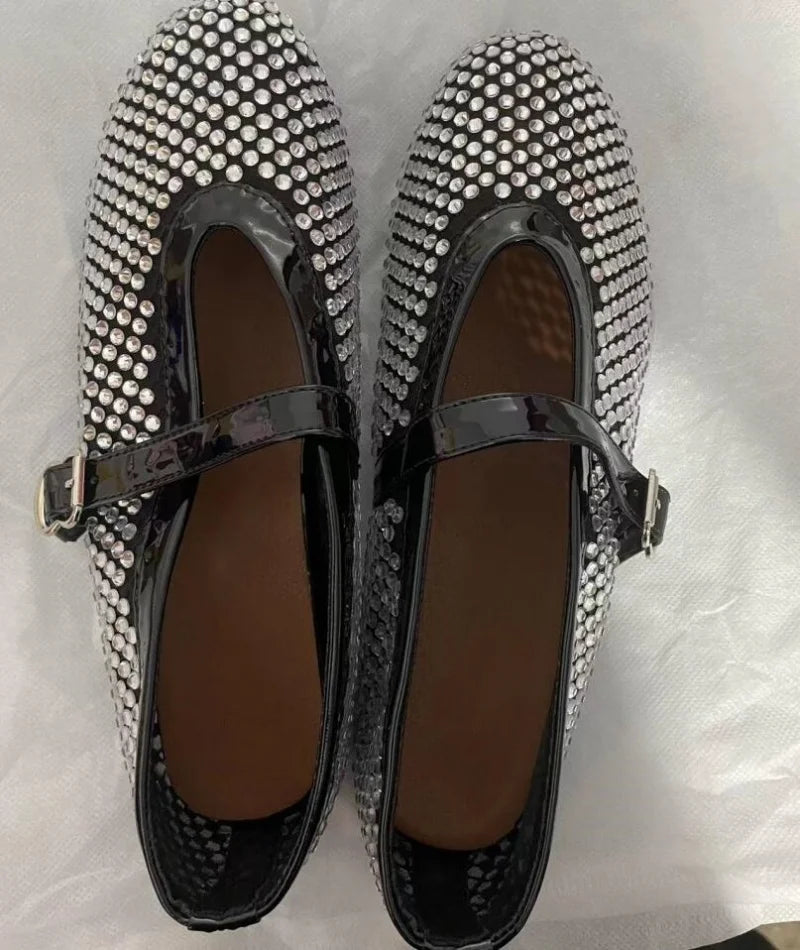 LIZAKOSHT  -  Summer Fashion Designer Rhinestones Round Toe Mary Janes Women Flat Mesh Sandals Buckle Strap Comfortable Outdoor Dress Shoes