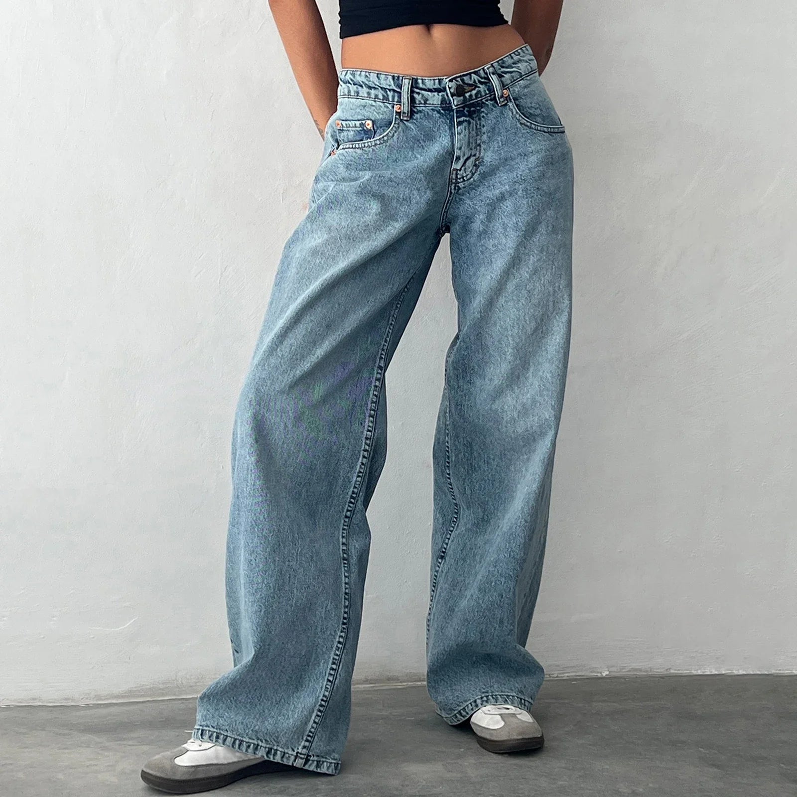 LIZAKOSHT  -  Women Y2K Wide Leg Denim Pants Baggy Low Waist Boyfriend Jeans Casual Vintage Loose Fit Jeans Trousers Cyber Grunge Streetwear