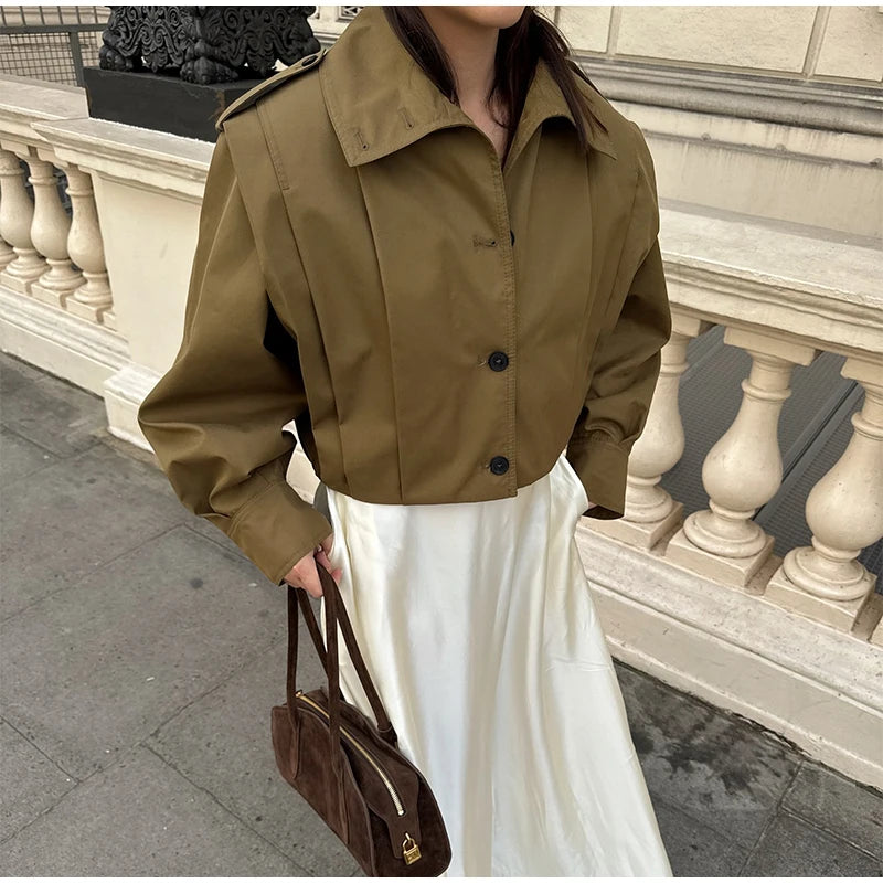 LIZAKOSHT  -  Lapel Single Breasted Loose Windbreaker Women Solid Oversized Jackets 2025 New Fashion Casual Autumn Chic High Street Outerwear