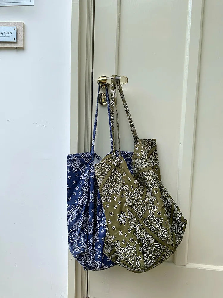 LIZAKOSHT  -  Fashion Student Canvas Bag Large Capacity Handbag Retro Cashew Flower Shoulder Bag Casual Tote For Woman