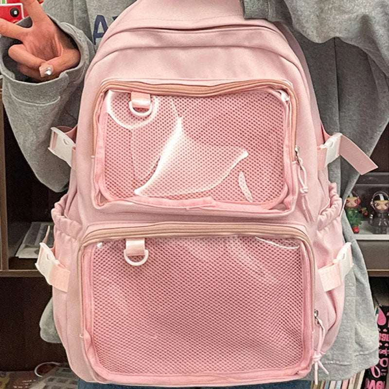 LIZAKOSHT  -  Japanese Ins Transparent Casual Backpacks Women Students Simple Fashion Schoolbags Y2k Aesthetic Jk Girls High-capacity Ita Bags