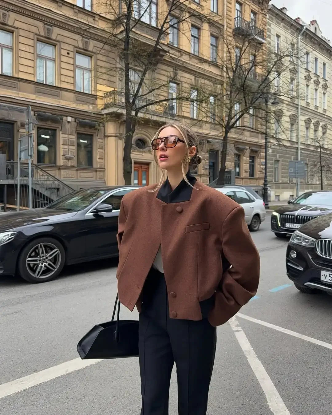 LIZAKOSHT  -  Women Vintage Lapel Neck Jackets Temperament Full Sleeve Pockets Short Jacket 2025 Autumn Lady Chic Daily Commute Outerwear