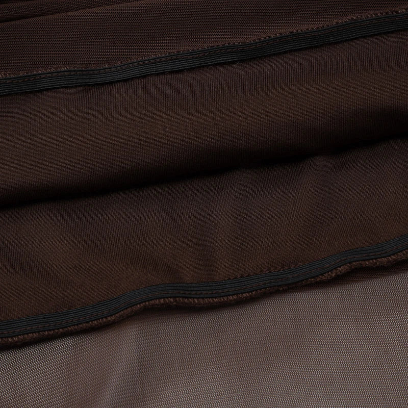 LIZAKOSHT  -  Solid Strapless Mesh Patchwork Hem Semi-sheer Fashion Vintage Brown Backless Sleeveless Bodycon Pleated Maxi Dress Clubwear