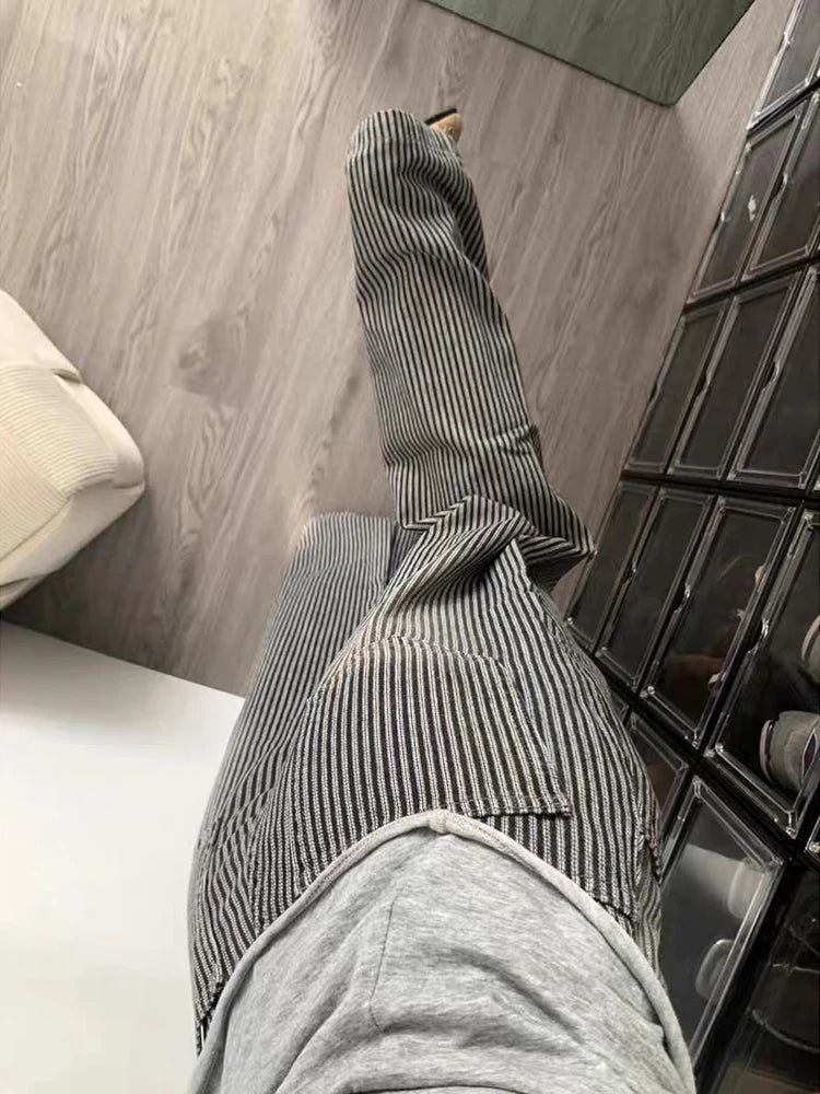 LIZAKOSHT  -  Striped Vintage Loose Jeans High Waist Streetwear Harajuku Women Casual Denim Pants American Retro Fall Winter Wide Leg Trouser