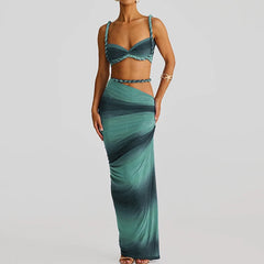 LIZAKOSHT  -  Backless tank top hip hugging skirt seaside vacation style set sexy bikini solid color spring and summer new style set