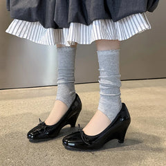 LIZAKOSHT  -  Fashion Pumps New High Quality Genuine Leather Shoes Butterfly Bow Round Head Slope Heels High Heels Women's Heels Shoes