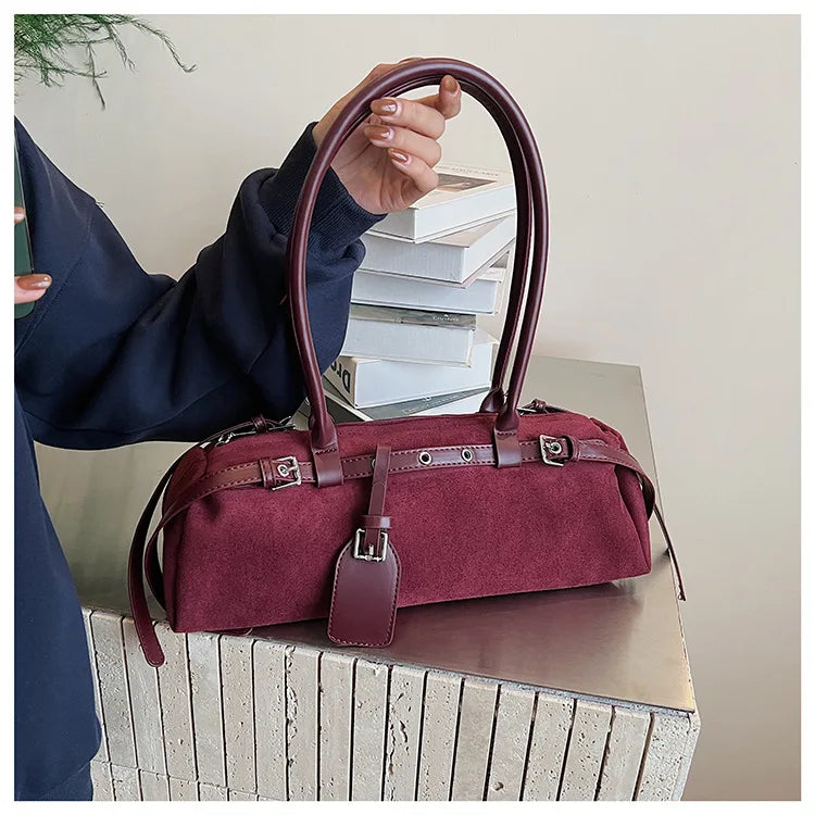 LIZAKOSHT  -  Vintage Faux Suede Shoulder Bag for Women Handbags tassel Female Armpit bag Designer ladies totes burgundy bolsa feminina