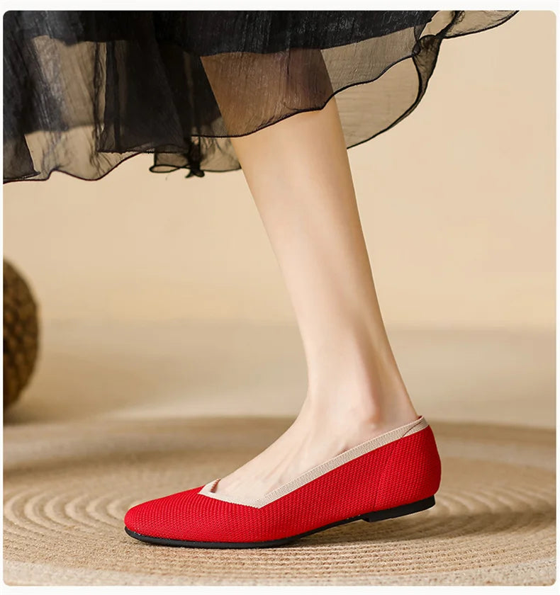 LIZAKOSHT  -  Women Spring Summer Comfort Fashion Knitting Fly Line Flat Shoes Luxury Shallow Mouth Square Toe Soft Sole Single Shoes