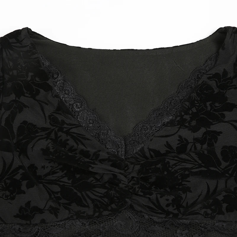 LIZAKOSHT  -  Sweetown Black Lace V-Neck Slim Fit Long Sleeve Women Blouses Sexy Hottie All-Match Chic Fashion Trendy Clothing