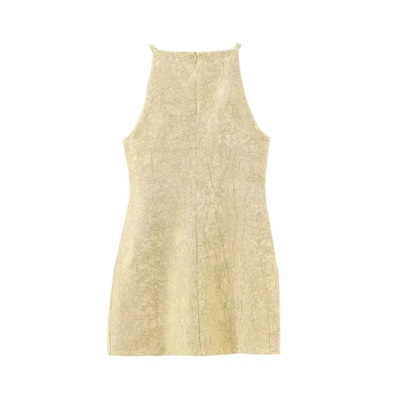 LIZAKOSHT  -  New Fashion Party Sexy Dress Summer Golden Mini Bodycon Dress Women Elegant Lady Dress Sleeveless Short