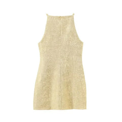 LIZAKOSHT  -  New Fashion Party Sexy Dress Summer Golden Mini Bodycon Dress Women Elegant Lady Dress Sleeveless Short